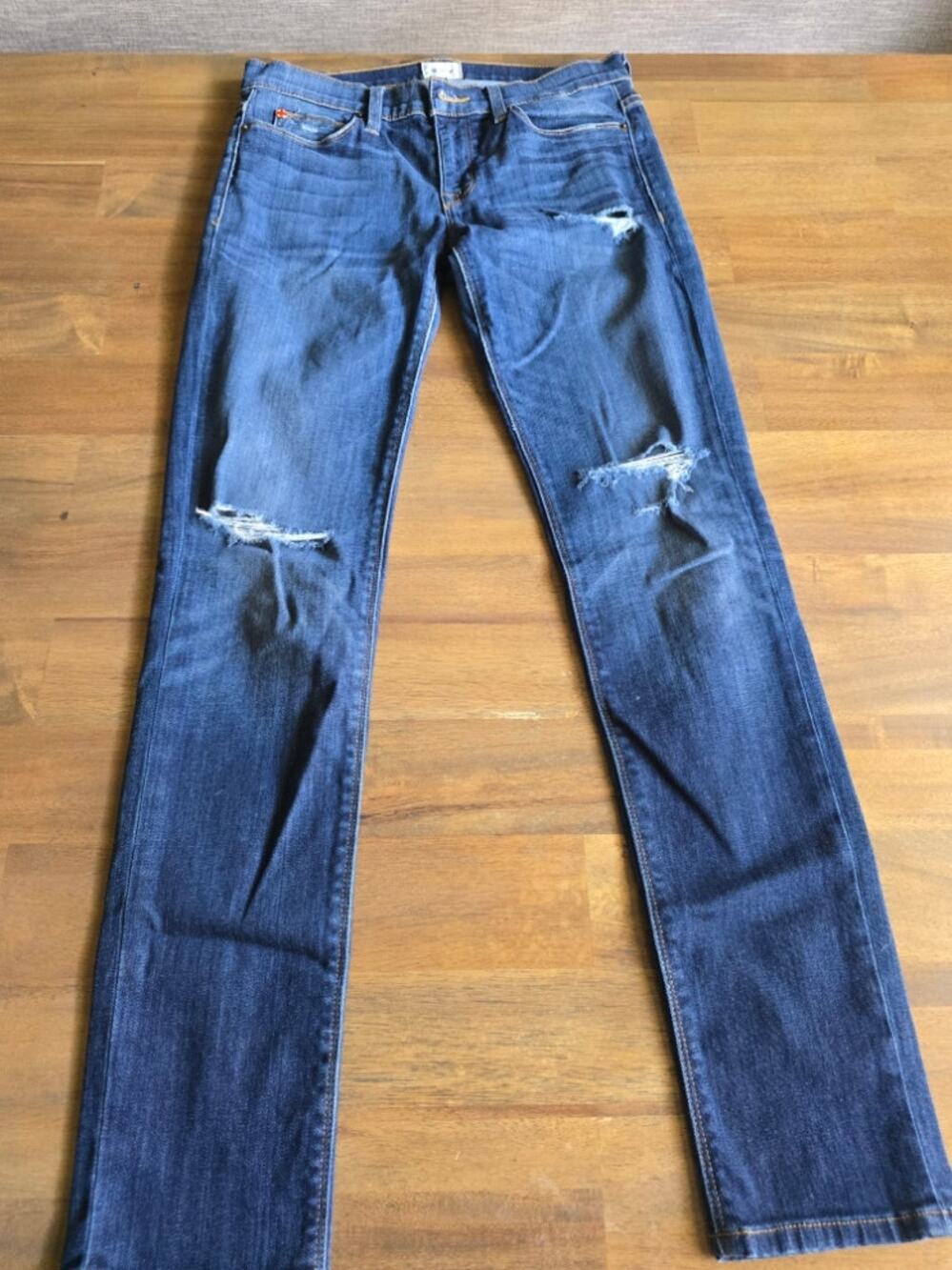 Hudson Women's Distressed Blue Denim Jeans Size 27 Straight Medium Wash